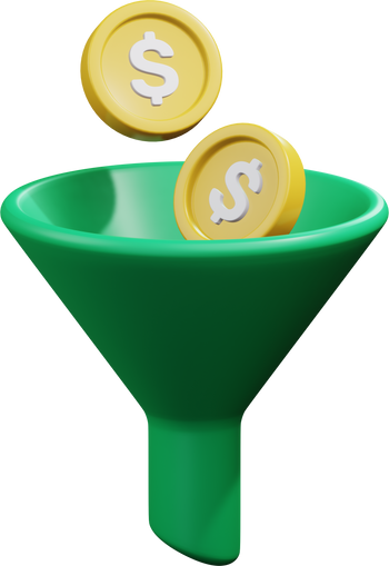 gold coin money funnel financial strategy 3d render icon illustration design